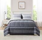 7~Piece Reversible Grey Ombre Bed in a Bag Comforter Set with Sheets, King Size