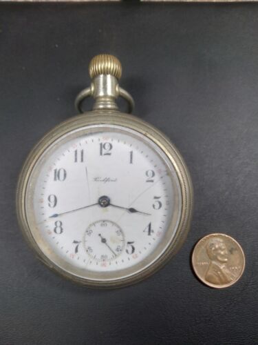 Working Antique 1903 Rockford 935 Big Biscuit Pocket Watch Flip Out Case