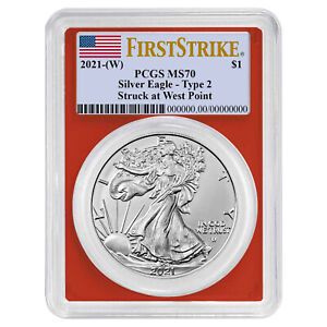 2021 (W) $1 Type 2 American Silver Eagle PCGS MS70 FS Flag Label Red Frame