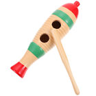 Small Wooden Fish Guiro Percussion Instrument with Mallet & Puzzle Toy