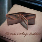 RFID Blocking Brown Vintage Leather Men's Bifold Center Flap Wallet