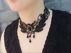 Black Lace Victorian Vintage Gothic   Gem Chain Collar Choker Necklace Pendant