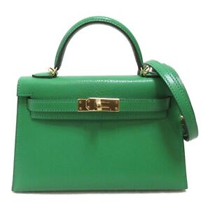 HERMES Mini Kelly 2 Shoulder Bag 2way 084743CC Chevere leather Green Used GHW B
