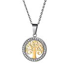 Womens Gold Plated Stainless Steel Tree of Life CZ Pendant Necklace Chain 18