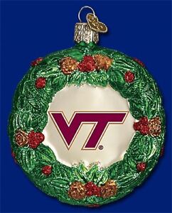 Virginia Tech Ornament Glass Wreath Old World Christmas 64309 16