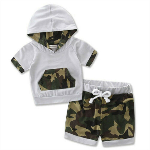 Infant Baby Boy Camouflage Short Sleeves Hoodie Outfit Set