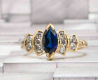 4Ct Lab Created Blue Sapphire & Diamond Engagement Ring in 14k Yellow Gold Over