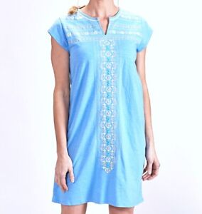 FRESH PRODUCE Small Bayside BLUE Embroidery BAJA KAYDA Beach Dress $85 NWT S TPP