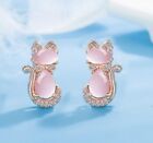 Pink Opal Cat Earrings Spade Rose Gold Plated Stud Crystal CZ Kate