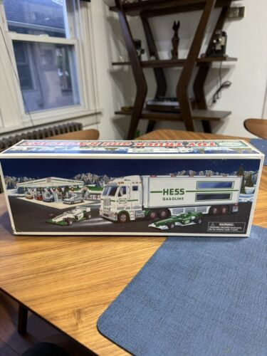 2003 HESS TOY TRUCK AND RACE CARS MINT IN BOX NEVER REMOVED FROM BOX