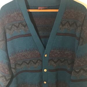 Vintage Mens Grandpa Style Cardigan Sweater 100% Wool New Zealand Bay Road
