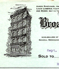 1913 BROADWAY BARGAIN HOUSE ILLUSTRATED BILLHEAD NEW YORK CITY NY CV288