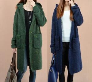 Knitted Women's Hooded Sweater Cardigan Jacket Pockets Coat Korean Fashion Retro