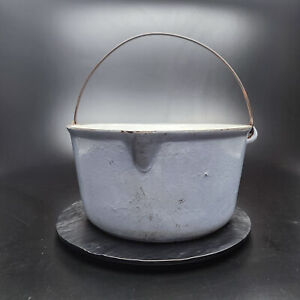 Vintage Vollrath Enameled #16 Baby Blue Cast Iron Pot with Bale-Fully Marked 🔍