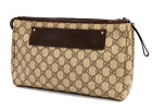 Gucci Clutch Bag Handbag Purse GG Supreme 101633 PVC Brown Medium Authentic