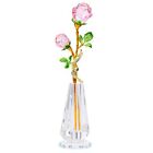 YWHL Handmade Pink Rose Flower Crystal Figurine with Vase, Bouquet Glass Flow...