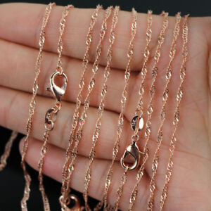 10pcs 18K Rose Gold Plated 2mm Water Wave Chain Necklace 16