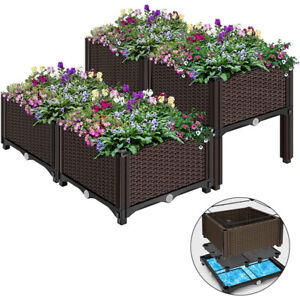 2pcs/4pcs Elevated Plastic Raised Garden Bed Patio Porch Flower Grow Planter Box