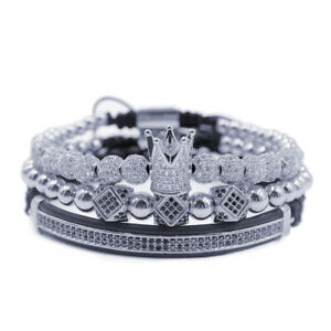 2021 Luxury Gold Plated CZ Balls Royal Crown King Bracelet Men Fashion Jewelry