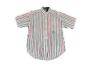 Vintage Tommy Hilfiger Short Sleeve Striped Shirt Crest Size M Button Up