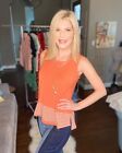Cabi Hangout Tank Orange Solid with Stripe Trim LIMITED EDITION Size Large