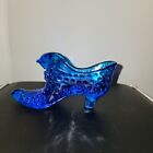 Vintage Fenton Art Glass Blue Hobnail Cat Head Shoe-Excellent Condition