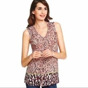 Cabi Beguiled Sheer Leopard Print Top Pink & Brown Size Small 3/4 Button Down
