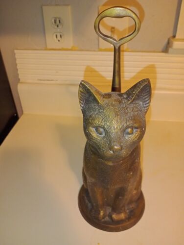 New ListingVintage Large Solid Brass Cat Doorstop with Handle 14