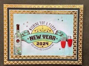 HAPPY NEW YEAR 2024 - Bottle/glasses - handmade GREETING SHAKER card By DEE