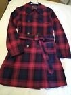 American Living Red Plaid Cotton Double Breasted Trench Coat Women's Small