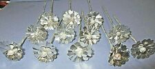 **12**SILVER HEAVYWEIGHT FOIL FLOWERS W/ REAL PEARL CENTER = 1
