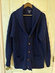 Men’s Vintage  Gant Cardigan 100% Wool Knitted Shawl Collar Navy