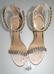Jewel Badgley Mischka Mayra Ankle Strap Evening Shoe, Champagne, Size 7 1/2