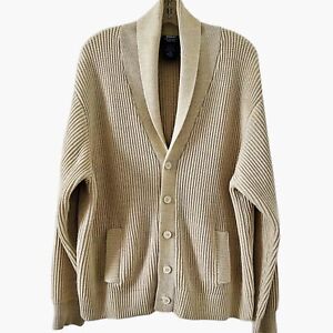 Vintage John Blair Fisherman Sweater Cardigan Button Shawl Collar Beige Men 2XL