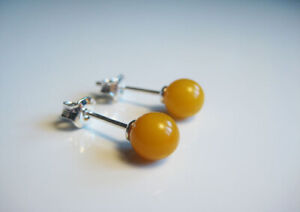 Genuine Butterscotch Caramell Round Baltic amber earrings  SILVER !!!
