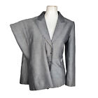 Tahari ASL Women Polyester Rayon Pant Suit Size 8P Gray Lined Peak Collar 2PC