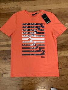 NWT Hugo Boss T-Shirt with striped logo artwork Orange Size S