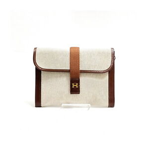 Hermes Cosmetic Pouch Bag  Beige Canvas 432390