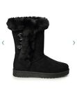 SO Abigail Women's Black Calf High Slip-on Faux-Fur Winter Boots Size 7