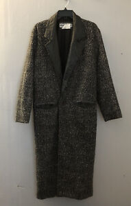 Dual Control Leather Tweed Trench Coat Women’s Size Small Black Gray Vtg