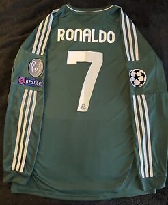 Ronaldo #7 Large Green Long Sleeve Soccer Jersey 2012/2013 Retro L UCL Away