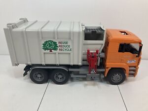 Bruder “MAN” Side-Loading Orange Garbage Recycle Truck Germany - No Trash Bins