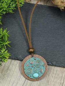 Turquoise & Hand Decor Round Pendant Necklace Bohemian Jewelry Vintage Style