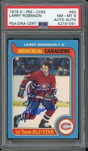 New Listing1979 OPC HOCKEY LARRY ROBINSON #50 PSA/DNA 8 NM-MT SIGNED BEAUTIFUL CARD!