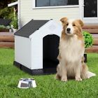 Insulated Dog House Kennel Weather Resistant Pet Crate Elevated Floor Gray 28