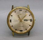 Vtg 60's Zodiac Automatic High Beat Jumbo Day Date Gold Toned Watch Swiss Works!