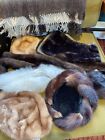 Lot Of  7 Real Vintage Fur Pieces Collar Scarves Ear Muffs And Hats Mink