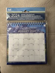 Jot 2024 Desk Calendar-Mountains Theme Monthly Format With Built In Stand NEW