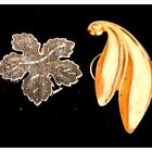 Two Scarf Clips Gold Tone Silver tone Leaf