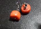Natural Polished Red Coral Chunk Dangle Drop Vintage Earrings